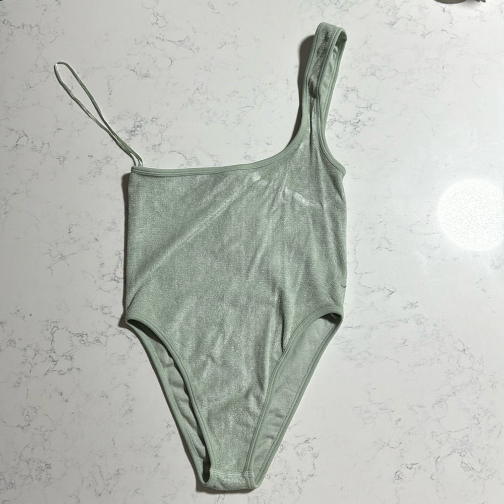 1 shoulder mint green body suit